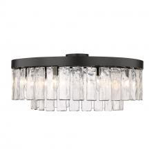  1768-9SF BLK-HWG - Ciara BLK 9 Light Semi-Flush in Matte Black with Hammered Water Glass Shade